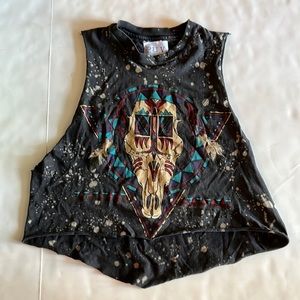 Vintage Restyled Cow Skull Tank Top, Festival Wear Woman S/M
